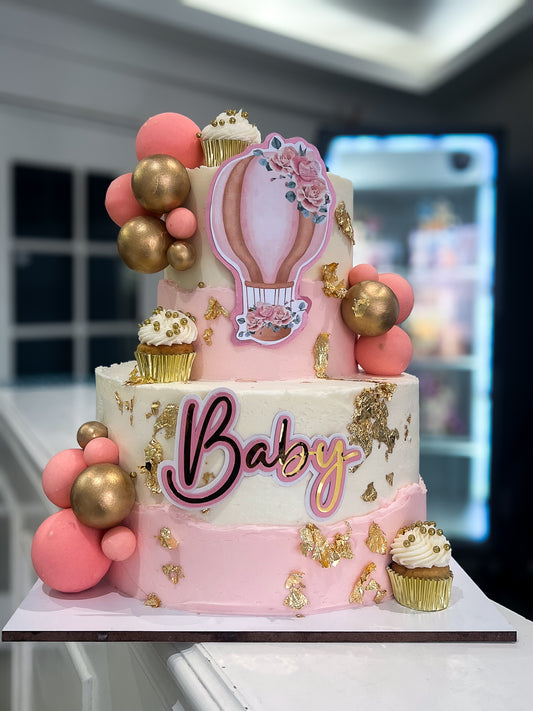 Pastel Baby Shower Globo Rosa - 30 personas